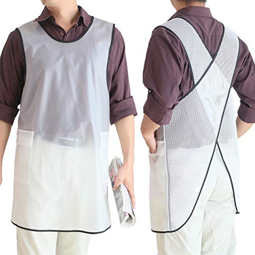 NEWGEM 100% Waterproof Cross Back Apron With Pockets For Women Men Dishwashing, Cleaning Fish, Lab Work, Dog Grooming, Gardening, Painting White Translucent