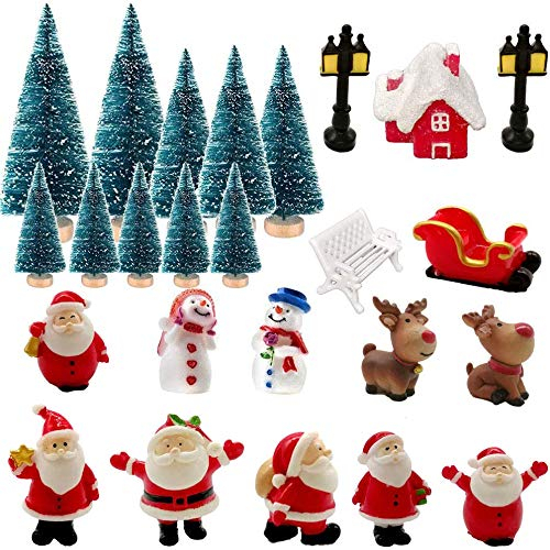 jenich 25 Stück Weihnachten Miniatur Ornamente Mini Weihnachten kleine Figuren Harz Garten Micro Landschaft Weihnachten Deko Puppenhaus Weihnachtsmann Schneemann Elch Tischdeko DIY