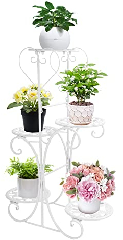 Shoze 5 Tier Plant Stand Metal Tall Flower Pot Rack Holder Multi-Layer Display Planter Shelf for Indoor Outdoor 40 x 83 x 22cm White
