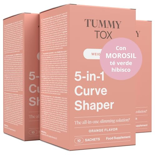Tummy Tox 5-in-1 Curve Shaper. Morosil, Grüner Tee, Zink, Hibiskus, Vitamin C und Weißer Maulbeerextrakt. 30 Beutel für 30 Tage, mit Kostenlosem E-Book. Vegan und Gluten-frei