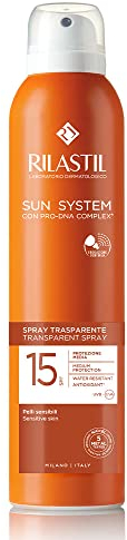 Rilastil Sun System Transparent, Spray corporal transparente, acción antioxidante, textura ultraligera, para todos los tipos de piel, SPF 15, envase de 200 ml
