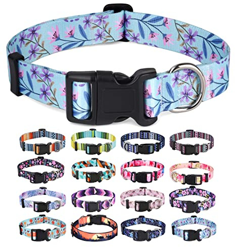 Mihqy Dog Collar for Large Dogs, Fashion Design, Floral Purple,L | Neck Fit 14.9-24.8, Multiple Patterns,4 Sizes for Small Medium Large Dogs, Comfortable for Walks and Outdoor Hikes