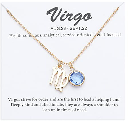TGOLM 14k Gold Plated Virgo Sign September Birthstone Created-sapphire Crystal Necklace for Women Birthday Gift