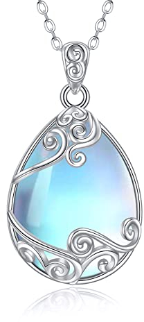YAFEINI 925 Sterling Silber Mondstein Kette Filigrane Anhänger Halskette Schmuck für Damen Mädchen (A-Filigrane Mondstein Kette)