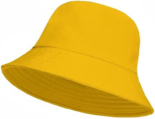 ZRWASKA® Unisex Bucket Hat Reversible Mens, Womens Cotton Fisherman Hats for Hunting, Camping, Hiking, Travelling, Fishing, Football Summer Sun Hat Plain Colours Size 56-58cm (Yellow)