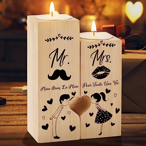 Cadeau de Mariage pour Mariée et Le Marié, KAAYEE Mr and Mrs Cœur Candélabre, Cadeaux de Jeunes Mariés, Couple, Cadeau de fiançailles, Anniversaire, Saint Valentin (Mr&Mrs 1)