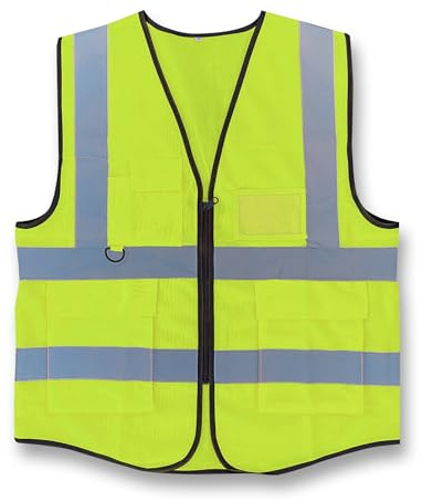Vasego - Hi Visibility Executive Reflective Safety Vest for Men & Women with Multi pockets with zipper -Class 2 Utility High Viz vest for adults with reflective strips (Yellow, M)