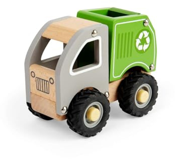 Bigjigs Toys Mini Recycling Truck - Wooden Garbage Trucks, Toddler Play Vehicle, Kids Sandpit Playsets, Gifts For Toddlers, Sustainably Made, Age 12+ Months