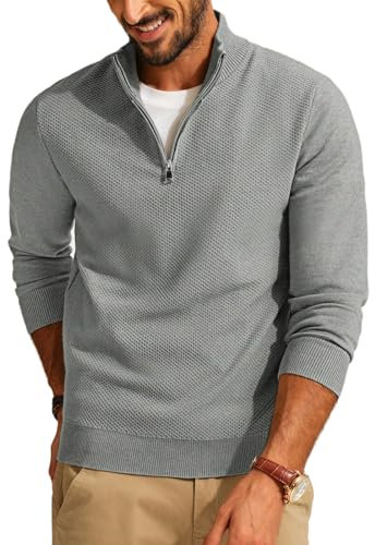 PJ PAUL JONES Strickpullover Herren Troyer Pullover Regular fit Strickpulli mit Stehkragen für Männer (Grau, M)