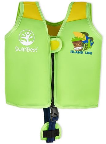SwimBest Schwimmweste - Schwimmjacke/Auftriebshilfe mit Sicherheitsgurt und herausnehmbaren Schwimmkörpern (Island Life, L (19-30kgs))