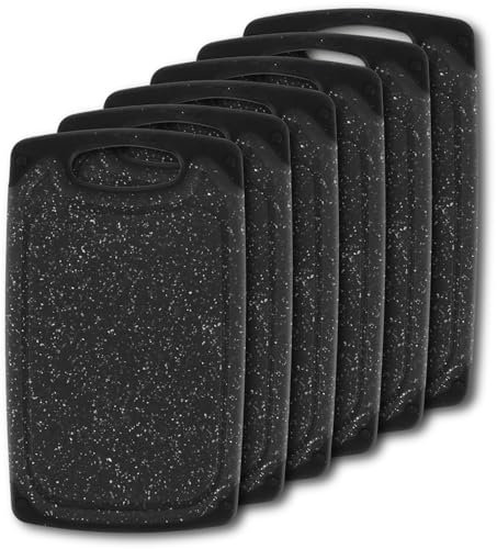 LOPYXBR Frühstücksbrettchen Kunststoff 6er Set, 25x15cm Schneidebrett Kunststoff Schwarz, Frühstücksbrettchen Spülmaschinenfest, Rutschfest mit Saftrille und Griff, Brettchen Set Klein