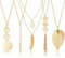 Lucktao 5 Stück Modeschmuck Kette,Mode Anhänger Halskette Schmuck,Lange Pullover Halsketten,Feder Kreis Blatt Schloss Quaste Y-Halskette Schmuck-Set,Lange Kette Gold,Kette Lang Gold,Modeschmuck Set