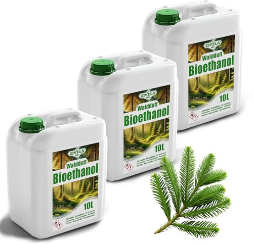 Bioetanol 96,6% 30L | Bio Alcohol Forest Aroma 96,6% 3x10L | Bioetanol para chimenea, chimenea de mesa, chimenea de bioetanol | Bioetanol Bosque | Combustión limpia, sin humo, llama viva y estable