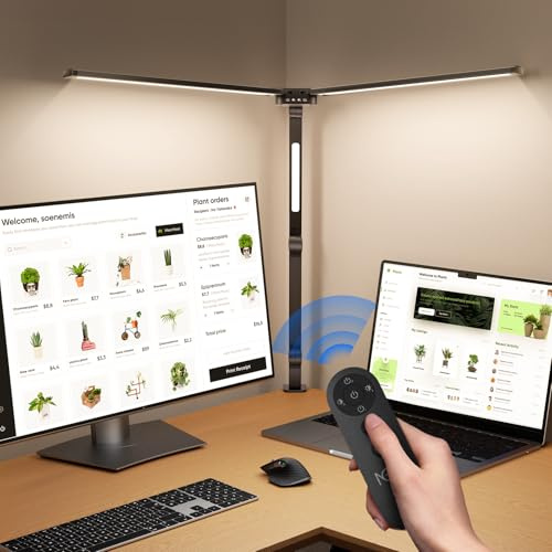 NGTeco LED Desk Lamp with Dual Head, Desk Light with Remote Control Bright Adjustable,3 Light Bars, Eye-Caring, Flexible Swing Arm, for Home Office, Study, and Drawing