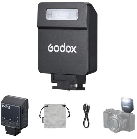 Godox iM22 Kamerablitz, 440 Blitze, 5 Leistungsstufen, Lithium-Akku, Canon/Sony/Fuji/Nikon/Panasonic-Kompatibilität