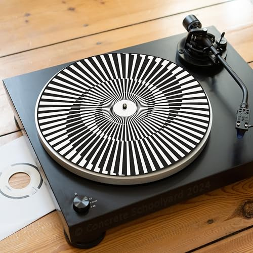 Trippy Optische Illusion Slipmat für Plattenspieler | Weich Hochwertiger Filz Turntable Matte | Psychedelisch Schwarz & Weiß Plattentellerauflage Produziert in Berlin | Concrete Schoolyard (Stil I)
