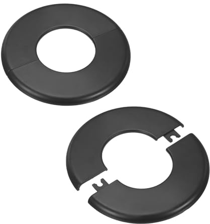 M METERXITY 2-Pack Wall Split Flange, for 2 Inch/50mm OD Pipe ABS Escutcheon Plate Round Self-Adhesive Plumbing Cover Plates for Water Pipe/Faucet [Black]