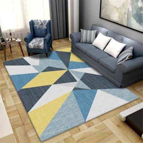 RUGMRZ mattor för vardagsrum vävmatta blågul geometrisk triangeldesign för enkel skötsel pastelldekoration 180 x 250 cm