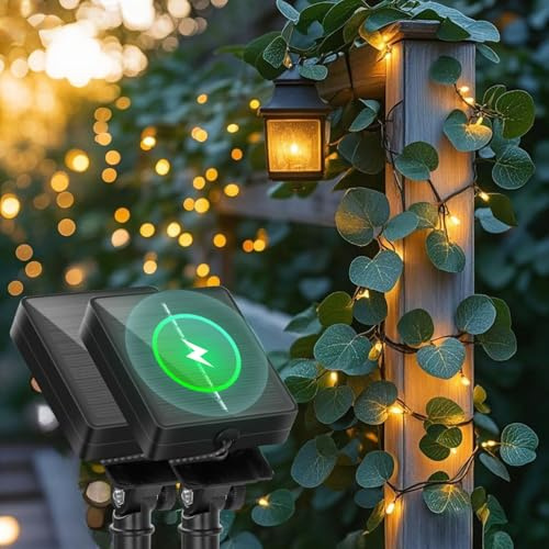 Aigostar Guirnalda Solar Exterior con Hiedra Artificial 2 Pcs | 2+10m 100 Luces LED | Impermeable IP65 | 8 Modos | Decoración Terraza Jardín Balcón