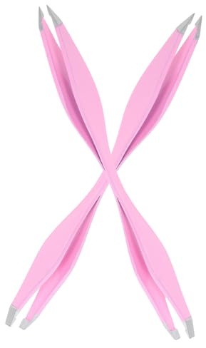 LOLIPPYY 2 piezas Pinzas de Precisión para Cejas Acero Inoxidable Doble Diseño Compacto Portátil para Depilación y Recorte Profesional Casa y Viaje Conjunto Rosa