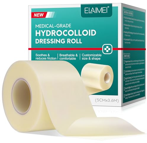 Hydrocolloid Roll 5 cm x 3,6 m, Rotolo di idrocolloide per medicazioni di ferite, idrocolloide, per acne, vesciche, tagli, graffi, ferite, extra sottile, impermeabile, autoadesivo