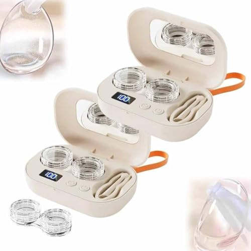 Detergente Per Lenti A Contatto Ultrasuoni Ricaricabile, Portatile Pulizia Dei Contatti Oculari Con Specchio Cosmetico Compatto, Dispositivo Compatto Doppia Modalità Di Adatto Ambienti Duri(2pcs)