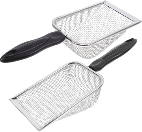 Veemoon Set da 2 Pala da Spiaggia a Rete in Acciaio Inox per Filtrare Sabbia e Conchiglie, Pala Multiuso per Gioco e Giardinaggio, Attrezzo per Lettiera Animali Domestici, Resistente