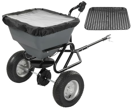 VINGLI 110lbs Fertilizer Spreader Tow-Behind with 10 Adjustable Drop Rate, with 11.4 Tire for Multi-Terrain, Broadcast Spreader for Lawn Care & Seed Spreading