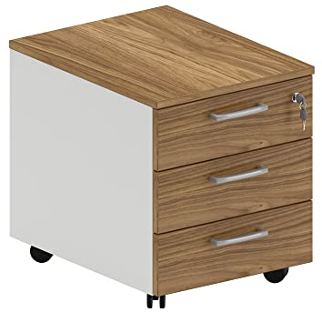 One Living Büro Rollcontainer Kommode mit Rädern, DREI geräumige Schubladen - Einfacher Aufbau - Elegante und praktische Lösung zur Organisation Ihres Arbeitsbereichs (Helles Walnussholz)