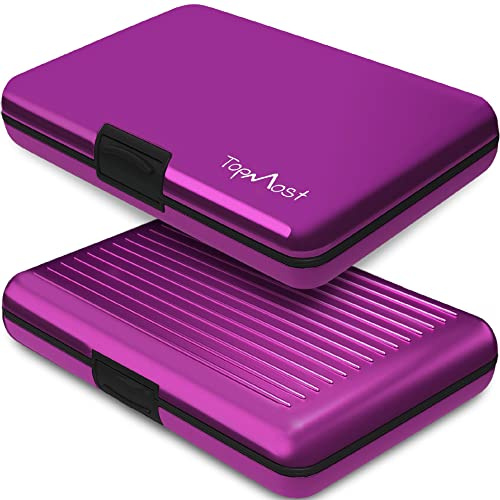 TopMost Aluminum Wallet, Card Case Wallet, Metal RFID Credit Card Holder for Men & Women, 6 Cotton Slots for 10-12 Cards And Bills, Rfd Protective (Purple)