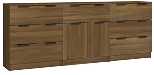 vidaXL Sideboard 3-TLG. Kommode Anrichte Schrank Beistellschrank Mehrzweckschrank Standschrank mit Schubladen Türen Braun Eiche-Optik Holzwerkstoff