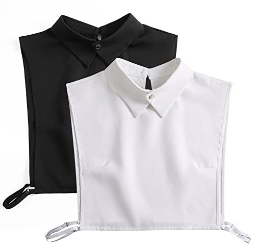 TAGVO Collar Falso de Dama,2 Piezas Blusa Media Camisa Cuello en V Falso Desmontable Camisa Collar Decorativo Collar, Dickey Corbata Blanco&Negro para Mujer