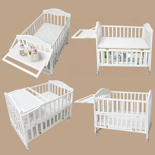 Flwrgirl Portable Mini Baby Crib - Cunas para Bebes with Changing Shelf and Mattress Included,2025 Wheeled Wood Baby Bassinet,Bassinet Bedside Co Sleeper for Small Room,White