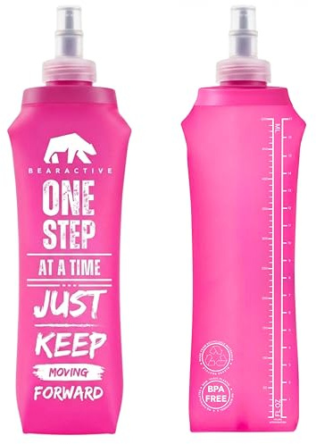 Bearactive Lightweight Running Water Bottle Soft Flask 500ml - TPU BPA Free Plastic, Leak Proof Foldable Water Bottle, Collapsible Bottle for Running Vests & Belts (Pink 1 x Soft Flask)