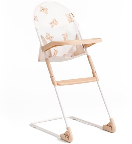 Roma Dolls High Chair - Foldable Baby Doll High Chair with Tray, Cute bear Print, Metal Frame, Fits Dolls 28-42cm, Toy Feeding Chair, Ideal, Doll Feeding Set (Teddy)