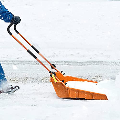 JOCHEN Pelle à traîneau de 26 Pouces, Pelle à Neige Pliable Robuste avec Roues et poignée Ergonomique réglable, Chasse-Neige Efficace pour allées et trottoirs (Orange)