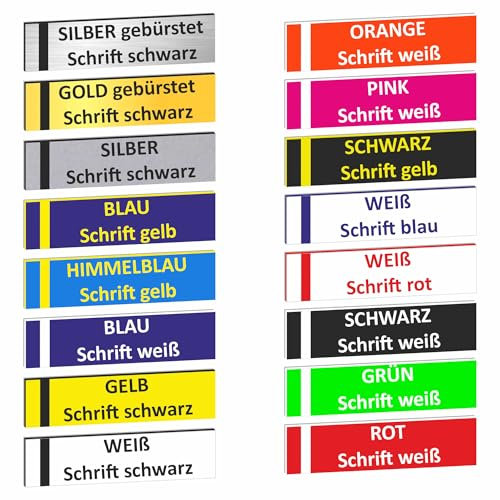 KIWISTAR UG - 1 Stück - Klingelschild personalisiert ab 60x15 mm - Briefkastenschild selbstklebend und Türschild mit Gravur - Namensschild wetterfest für Haus, Wohnung, Firma