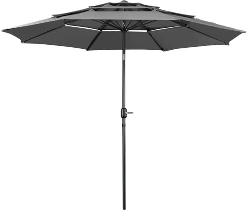 Yaheetech Sombrilla de 3 Niveles 3.24M para Exteriores con Tres Ventilación Sombrilla de Mercado Parasol Playa Inclinable con Manivela 8 Varillas Terraza para Exterior Patio Mercado Gris