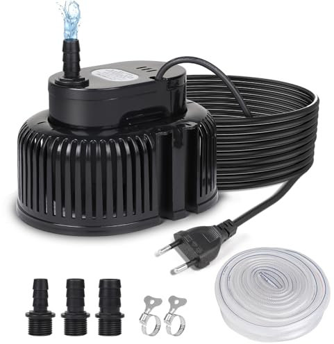 EFUTURETIME Pompe a Eau Electrique 75W, Pompe Vide Piscine 2500 L/H sans Flotteur avec Câble 7,2 m, 3 Adaptateurs Différents, Tuyau de 5 m, 2 Pinces (Noir)