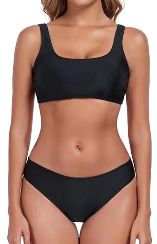 Vevarble Bikini Set Women Sporty Top Swimwear High Waist Bikini Bottom Two Piece Swimsuit,L,Black