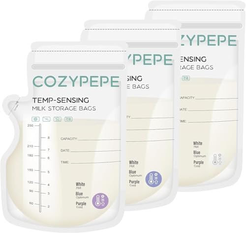 Sacs de Conservation du Lait Maternel de 50 Pièces, Sac de Stockage de Lait Maternel de 8oz avec Bec Verseur, Sac de Lait avec Changement de Couleur Sensible à la Température pour une Allaitement Pra