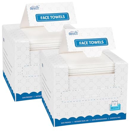 HOMEXCEL Face Towels, 100 Count (2 Box) Disposable Face Towelettes, Biodegradable Makeup Remover Dry Wipes, Super Soft Clean Facial Towels Wash Cloth for Sensitive Skin