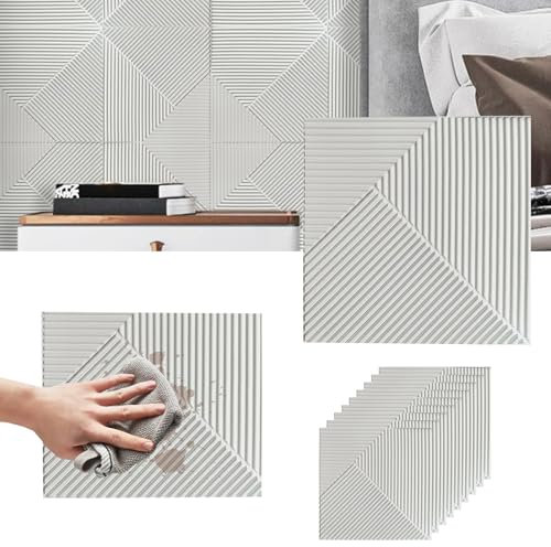 10 Piezas Paneles Adhesivos Pared Paneles Decorativos 3d Impermeables De 30x30cm Papel Pintado Adhesivo DecoracióN De Pared Con Efecto Madera Para Cocina BañO Y SalóN (Blanco Mate)