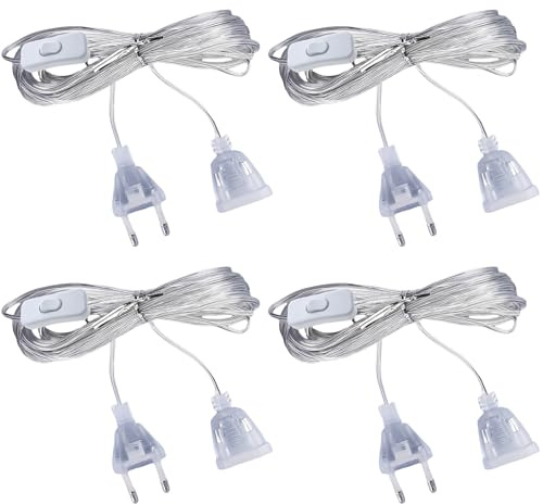 4 Stück Flachstecker Verlängerungskabel, Extrem Dünne Flache Kabel mit Schalter und Stecker, 5M 220V Transparent Eurostecker Verlängerung für LED-Laternen und Den Außenbereich