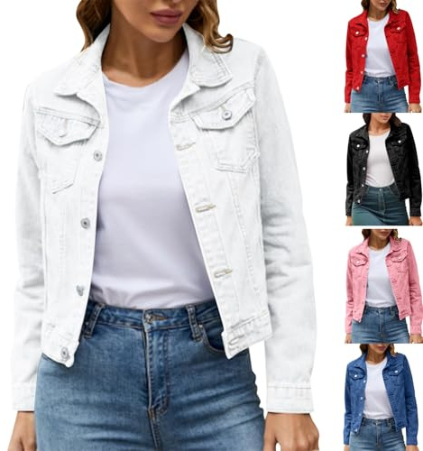 topuersaiv Giacca Di Jeans Donna Denim Da Casual Corta Elegante Con Tasche Jacket Moda Cappotto Per Primavera Autunno Regalo Giacchetta Estiva Donna Bianco-1 M
