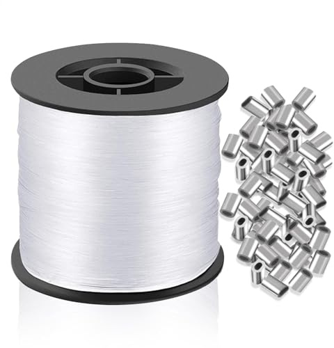 Druuzyl 200M Filo Nylon Trasparente 0,8 mm Filo da Pesca, Filo di Nylon Resistente Filo da Pesca Trasparente con 100 Pezzi Di Morsetti In Alluminio per Artigianato Fai da Te, Pesca, Gioielli
