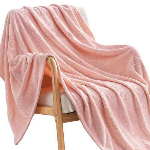 BORITAR Fluffy Fleece Throw Blanket for Women Girls 50x60 Inch - 3D Elegant Floral Pattern, Soft Plush Blanket for Couch, Bed, Office, Pink