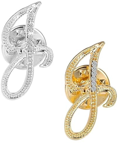 DSADKI Initial Letter Brooch Pin 26 Letters Small Lapel Pin - Clear Crystal Rhinestone Tie Tack Name Personalized Breastpin for Women Pack of 2 Gold and Silver