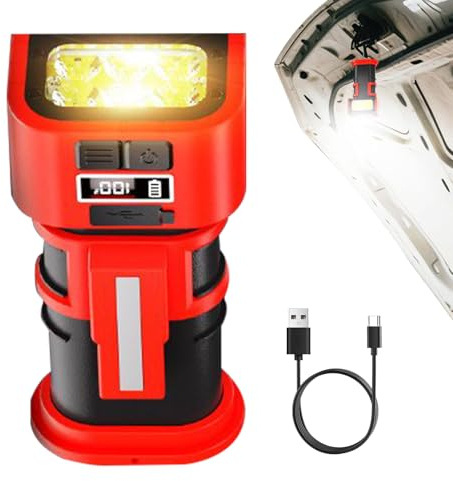 Mechaniker Arbeitsleuchte Mit 180 Grad Drehung | Tragbare Lampe Mit Type-C Aufladung Doppelhaken Magnet Und Digitaldisplay,Mit Doppelhaken Type-C Magnet Digitaldisplay Für Auto Werkstatt Truck Camping