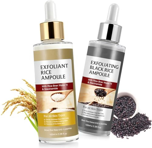 Rice Ampoule Duo White Rice + Black Rice Peeling Ampoule - Gentle Face Exfoliator & Blackhead Remover, Exfoliate Dead Skin Cells & Minimise Pores, For All Skin Types